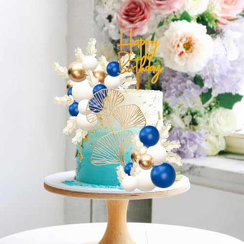57Pcs Balls Cake Topper Boho Grass Cake topper Pearl Balls Acrylic Happy Birthday Cake Decorations for Wedding Baby Shower Birthday Boho Themed Party Supplies Royal Blue (57 Count)