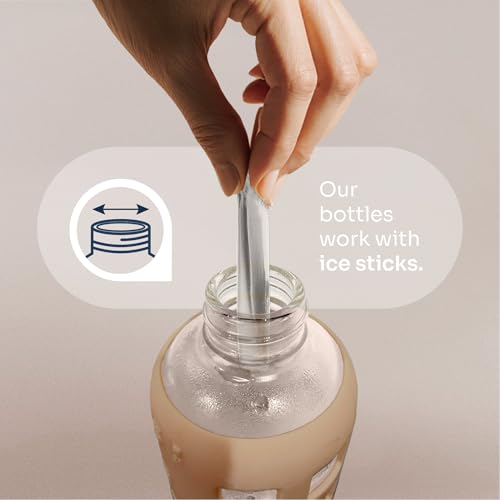 40oz / 32oz / 22oz / 12oz Borosilicate Glass Water Bottle with Time & Volume Markers, Silicone Sleeve, Stainless Steel Lid | Reusable Glass Bottle for Water & Juice (32oz Iced Coffee) (Iced Coffee / 32 Ounces)