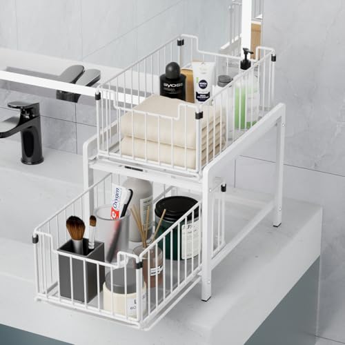 2 Tier Pull Out Cabinet Organizer (White)