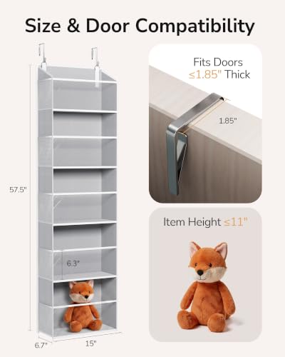 Stuffed Animal Organizer Over the Door (Clear Window Grey / 1 Pack-5 Tier)