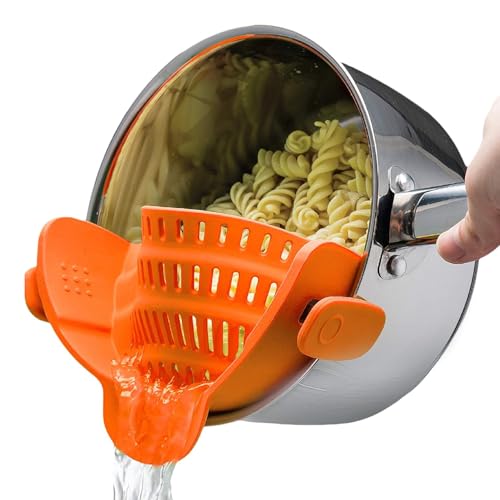 Snap N Strain Clip On Strainer for Pots and Pans (Orange)