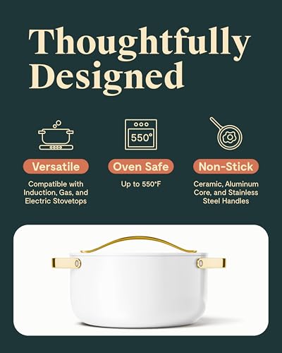 Non Stick Ceramic Dutch Oven Pot with Lid (White)