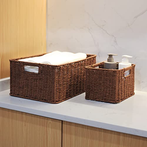 Large Woven Baskets for Storage (17 x 12.2 x 7.5 inches / Dark Brown)