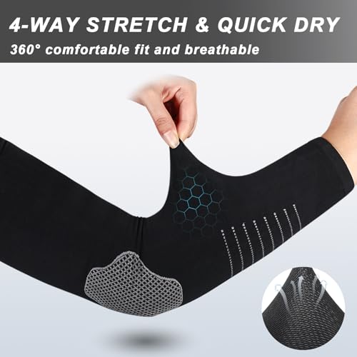 Cooling Arm Sleeves for Men Women (4 Pairs - Black+white+grey+navy Blue (Stripe))