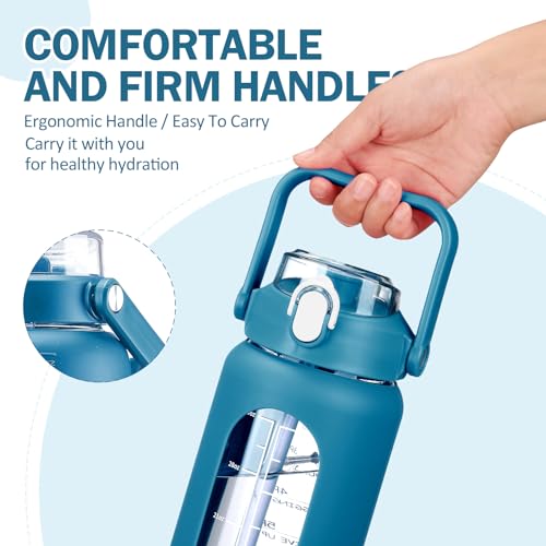 42oz Glass Water Bottles with Straw (Iron Blue / 42 Ounces)