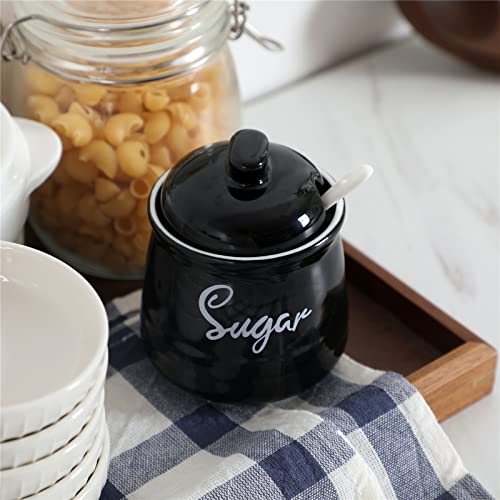 Farmhouse Porcelain Sugar Bowl with Lid and Spoon 12oz