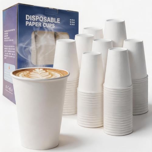 Disposable Paper Coffee Cups 12 oz 300 Count Hot Paper Cups (White - 12 oz)