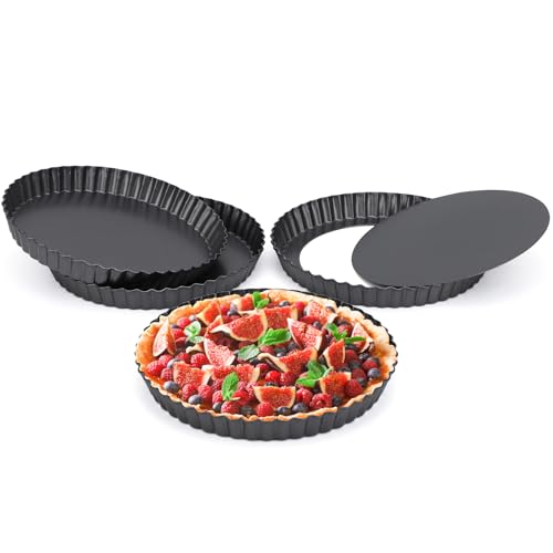 Tart Pan 8 Inch (Black-Round-4 pack / 8 Inch)