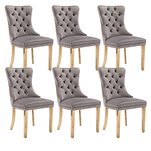 Grey Velvet Dining Chairs Set of 6 (Classic Gray)