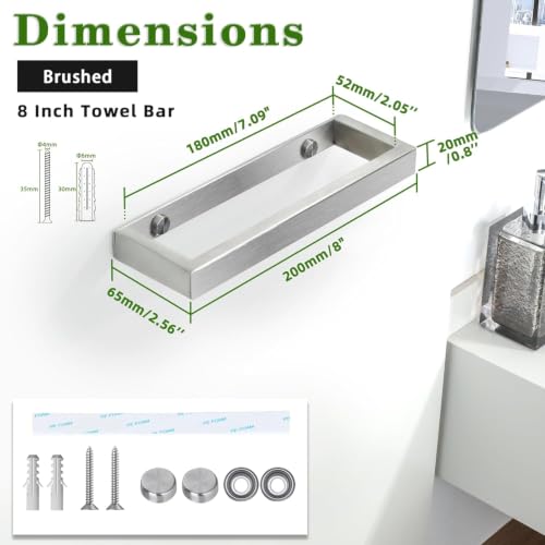 8'' Hand Towel Holder Towel Bar Wall Mount (Brushed Nickel / 8-Inch (2 Pack))