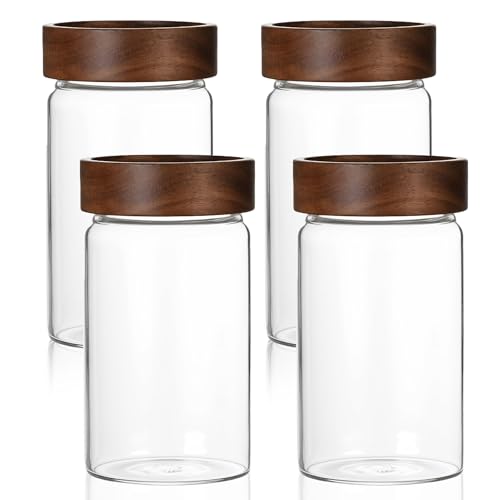 26 oz 850 ml Clear Glass Storage Canister with Airtight Wooden Lid (26 fl oz (4 Pack))