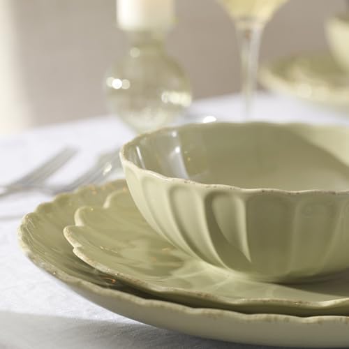 French Perle Scallop Matcha Stoneware 24 (24-Piece Dinnerware Set / Matcha)