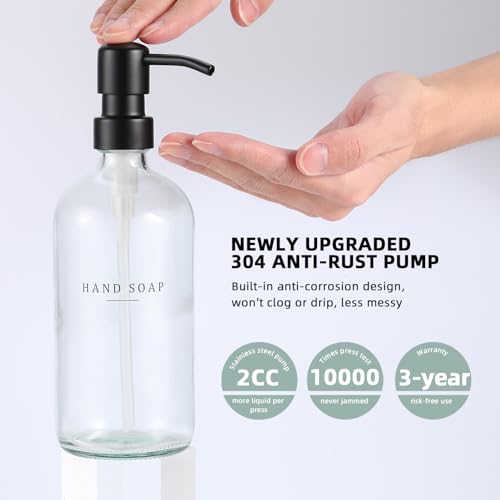 Glass Soap Dispenser (Clear Bottle/Black Pump + Tray + Funnel)