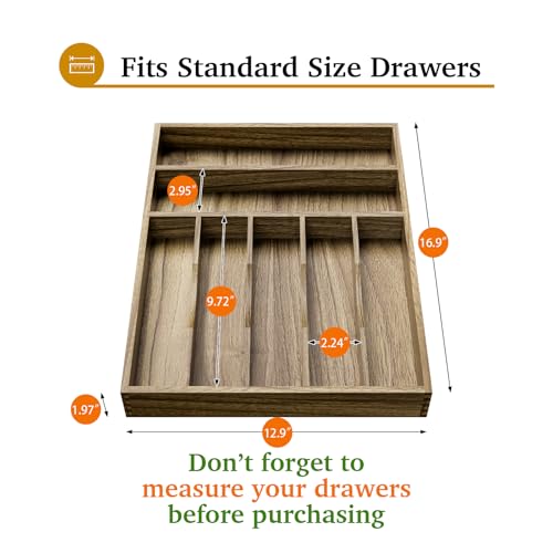 Acacia Wood Silverware Drawer Organizer (7 Slots)
