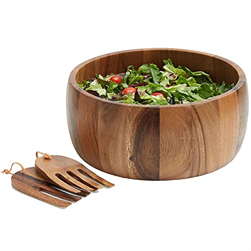 Woodard & Charles Acacia Wood 12" Salad Bowl with Salad Hands (12" x 5" Acacia Wood Bowl with Salad Hands)