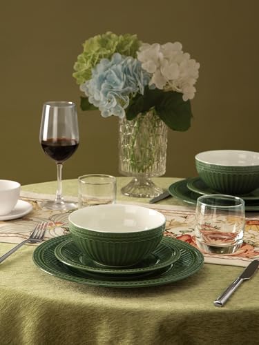 Ceramic Plates and Bowls Sets (Dark Green / Service for 8)
