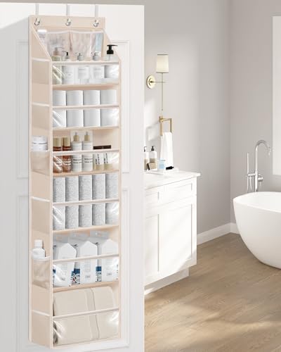 Over Door Organizer Hanging Shelves Large Clear Deep Pockets (Oat Beige / 6-Shelves 62.2"H)