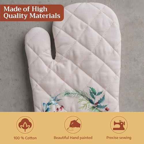 Maison d'Hermine Oven Gloves 100% Cotton Oven Mitt (100 - Holly Time / 7.5" x 13" (Oven Mitt))
