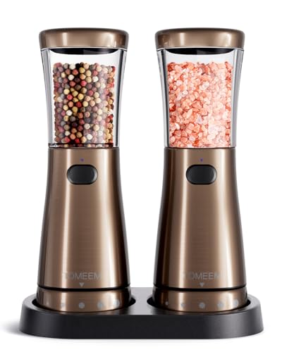 Electric Salt and Pepper Grinder Set with Storage Base (Bronze)