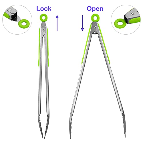 304 Stainless Steel Kitchen Cooking Tongs (14" & 16" / Green)