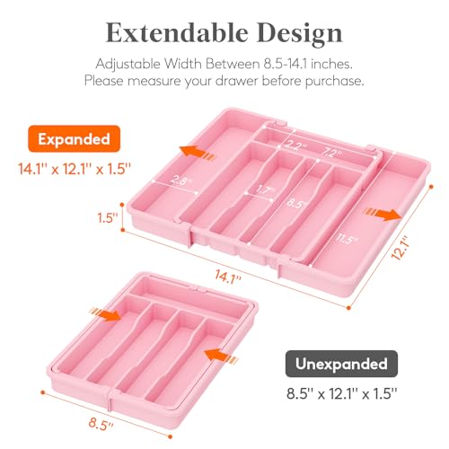 Expandable Silverware Drawer Organizer (Pink / Medium Wide(8.5-14''W x 12''D))