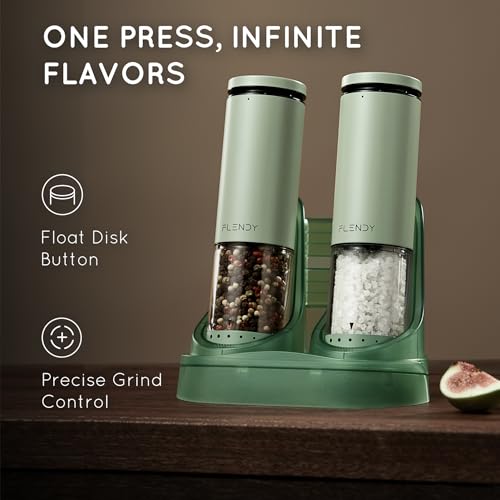 Rechargeable Electric Salt and Pepper Grinder Set with Charging Base (Set of 2 with Charging Base / Green)