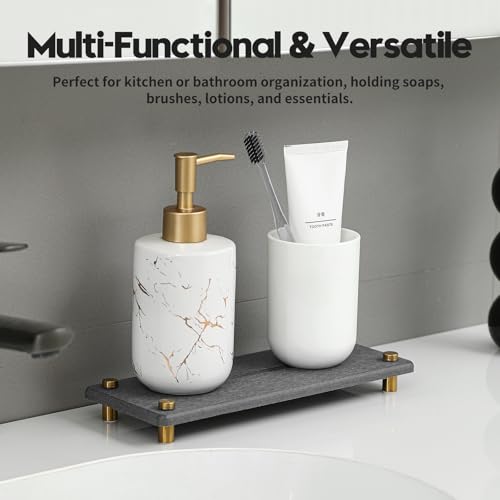 Kitchen Sink Caddy Water Absorbing Stone Drying Tray (10"x 4" - Dark Gray - Gold)