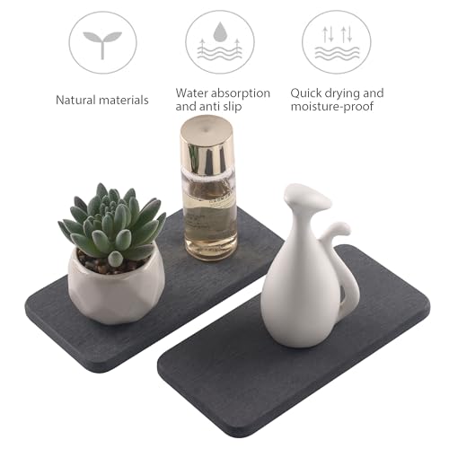 2Pcs Stone Soap Trays Water Absorbing Diatomite Coaster (Dark Gray / 7.1" x 3.5")