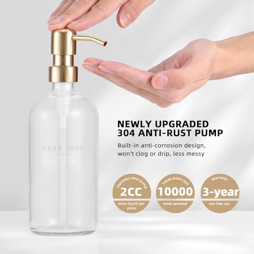 Glass Soap Dispenser (Clear Bottle/Gold Pump + Tray + Funnel)