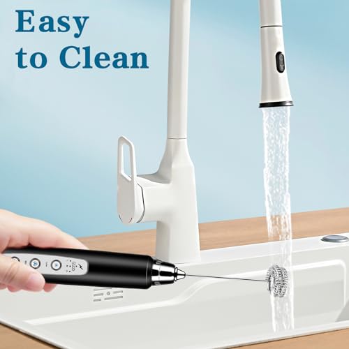Milk Frother Wand Rechargeable Handheld Whisk Coffee 3 Speed Adjustable (Frother with stand / Black)
