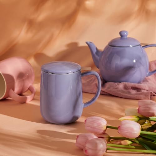 20 oz Porcelain Tea Mug with Infuser and Lid (Purple)