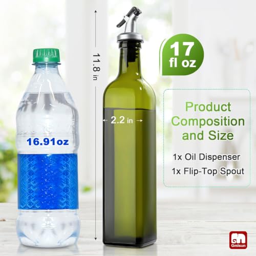Olive Oil Dispenser Bottle for Kitchen (Green / 17 Ounces)