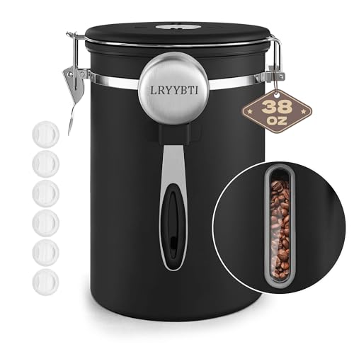 Airtight Coffee Canister 38oz Stainless Steel (Black / 38 oz)