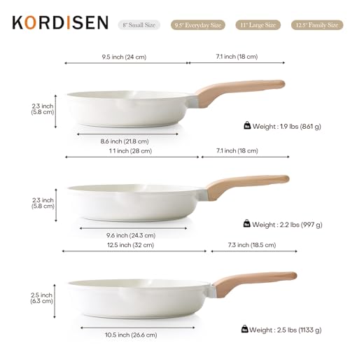Ceramic Nonstick Frying Pan Skillet Set (White Ceramic / 9.5+11+12.5 Inch)