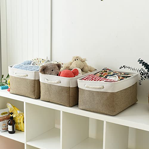 Storage Basket for Organizing (White & Khaki / 3PCS/Large - 15.7Lx11.8Wx8.3H)