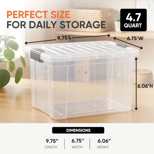 4.75 Quart Clear Plastic Storage Boxes with Lids (4.7 Quart)
