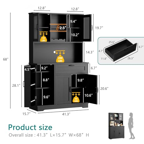 Farmhouse Pantry Cabinet with Acrylic Doors (Black)