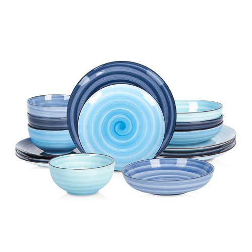 Ceramic 16 Pieces Dinnerware Set (Gradient Blue / 16 Pieces)