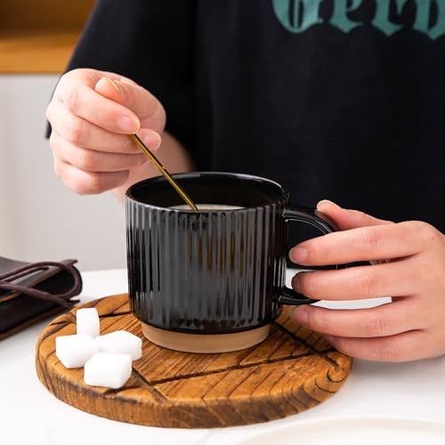 15 OZ Stackable Coffee Mugs Set of 4 (Black / 15 Ounces)