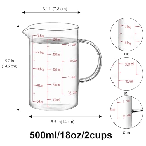 18OZ 500ML Glass Measuring Cup (18Oz/2Cups/0.5L)