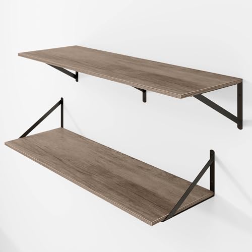 36W x 12D Deep Floating Shelves Set of 2 Grey (Grey With Black Metal Bracket / 36Wx12Dx5.8H)