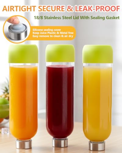 32oz Large Glass Juice Bottles With Stainless Steel Lids (Pink-Lilac-Blue)