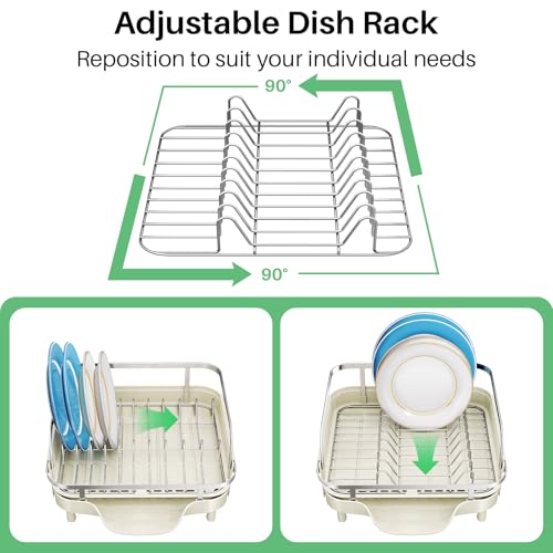 Expandable Dish Drying Rack for Kitchen Counter (Beige)