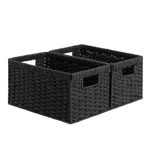 Wicker Storage Baskets for Organizing (Black (Paper Rope) / 2x 13"L x 8¼"W x 7"H)