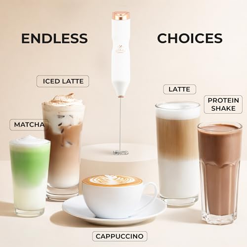 Powerful Frother Wand AA Batteries Included (Elegant White Gold / Majestic Frother)