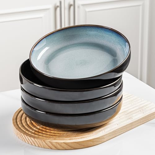 8.5" Ceramic Pasta Bowls Set of 4 (Set of 4 / Blue White)
