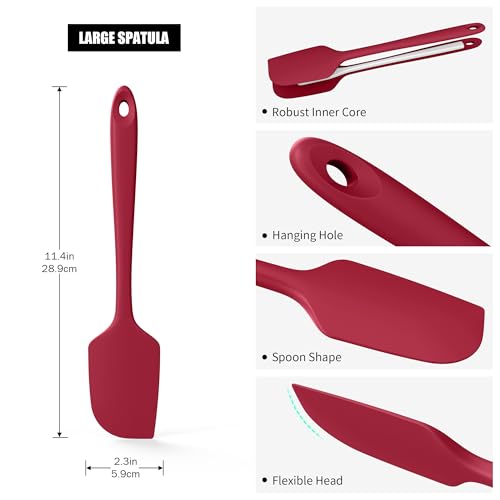 600°F Heat Resistant Silicone Large Spatula (11.4in (Flat Spatula) / Red)