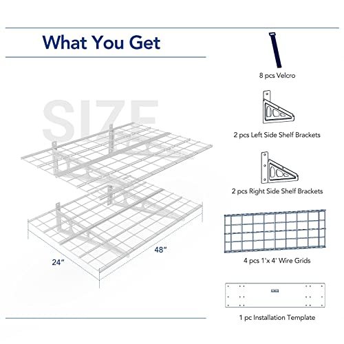 2 Pack 2x4ft Garage Shelving Wall Mounted Storage Rack (White / 2 pack-2x4 ft)