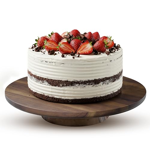 13" Acacia Cake Stand Rotating with Non (Walnut)