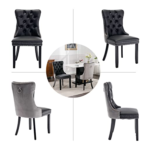 Grey Velvet and Black PU Upholstered Dining Chairs Set of 4 (Black 3)